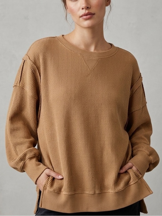 American Eagle Outfitters Sweaters - American Eagle Outfitters Oversized Lived-In Waffle Knit Pullover Tan S